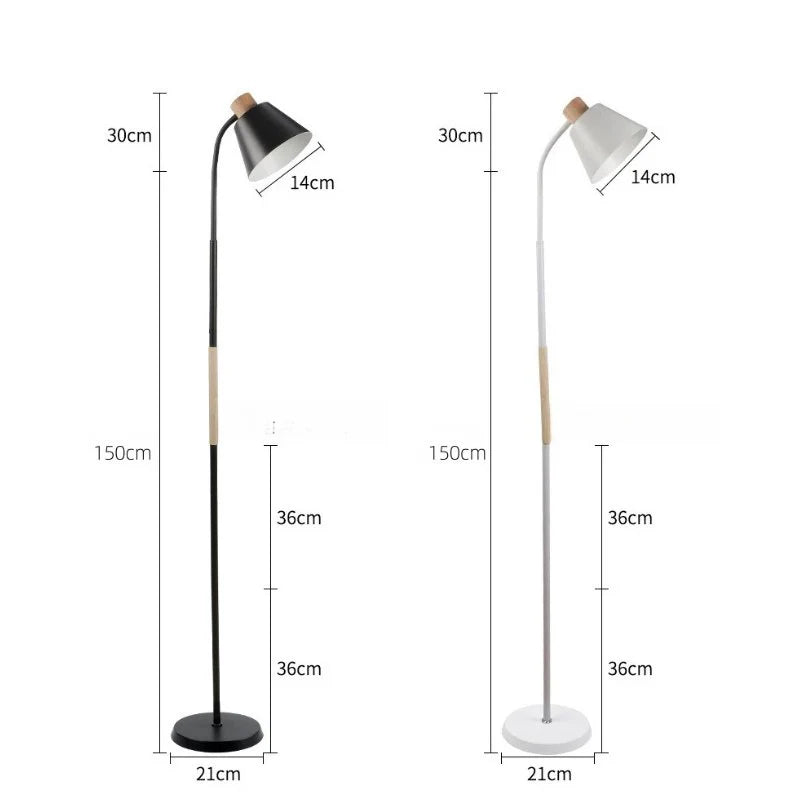Luminária de Chão de Leitura Haste Flexível Madeira Nórdica Arcus