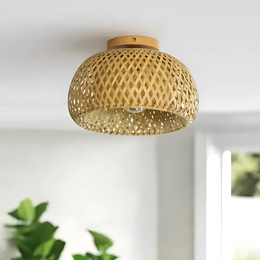 Luminária de Teto Bambu Artesanal Plafon Natural Bivolt | Zelar