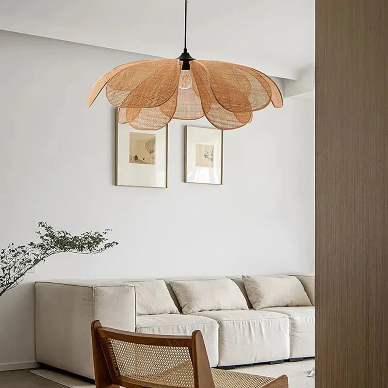 Luminária Pendente Minimalista Palha Natural Rattan