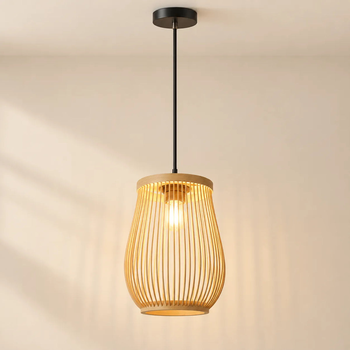 Luminária Pendente Bambu Natural Pequeno 18 ou 20 cm Anji