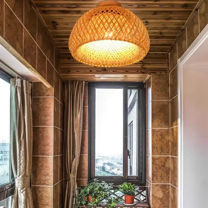 Plafon de Teto Bambu Artesanal — iluminação sofisticada e consciência ecológica