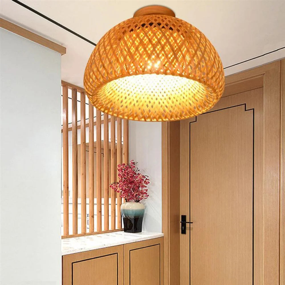 Plafon de Teto Bambu Artesanal Iluminação Sofisticada com Consciência Natural