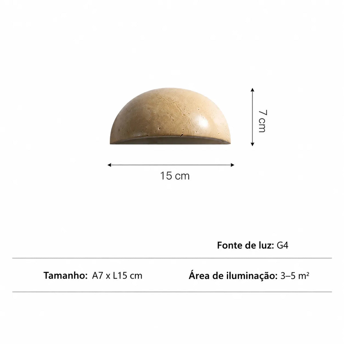 Arandela de Parede em Travertino Natural Meia-Lua Bagni