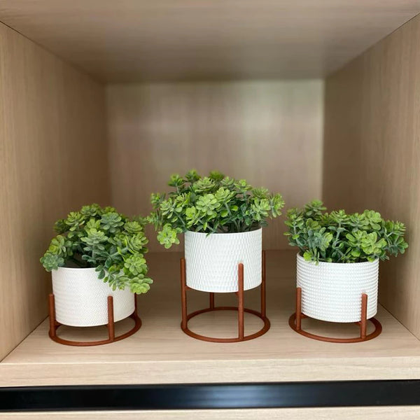 Kit 3 Vasos Mini com Suporte – Decoração Moderna e Compacta