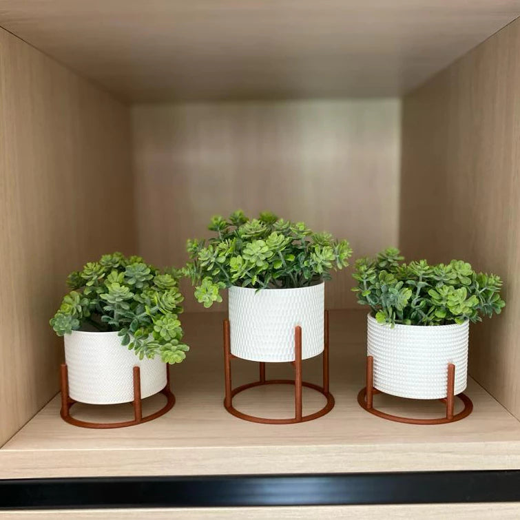 Kit 3 Vasos Mini com Suporte – Decoração Moderna e Compacta