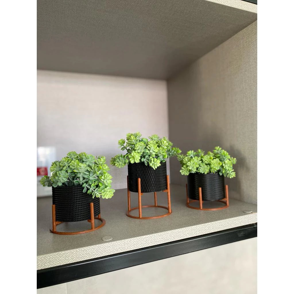 Kit 3 Vasos Mini com Suporte – Decoração Moderna e Compacta
