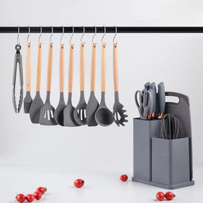 Kit Utensílios de Cozinha em Silicone Premium – 19 Peças com Suporte