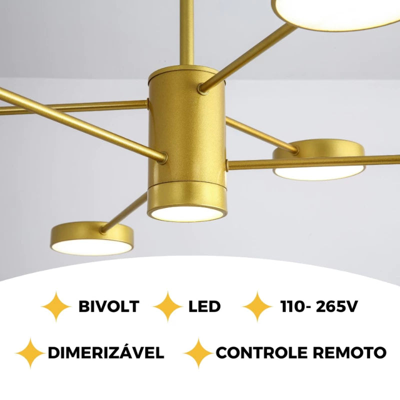 Lustre Led Pendente Nórdico Galáxia 6 Hastes Moderno