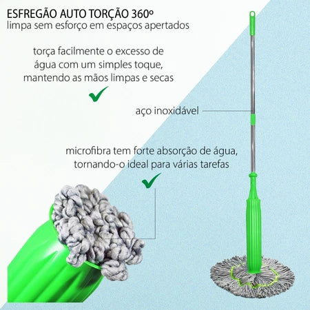 Esfregão de Limpeza CleanMax com Microfibra Poderosa - Torção Automática
