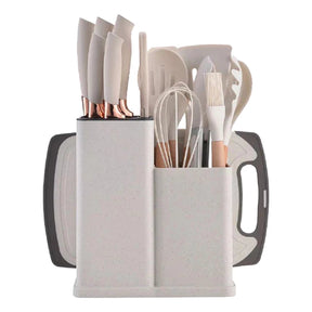 Kit Utensílios de Cozinha em Silicone Premium – 19 Peças com Suporte