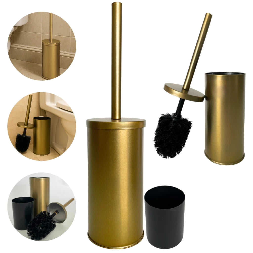 Kit Escova Banheiro Inox Dourado