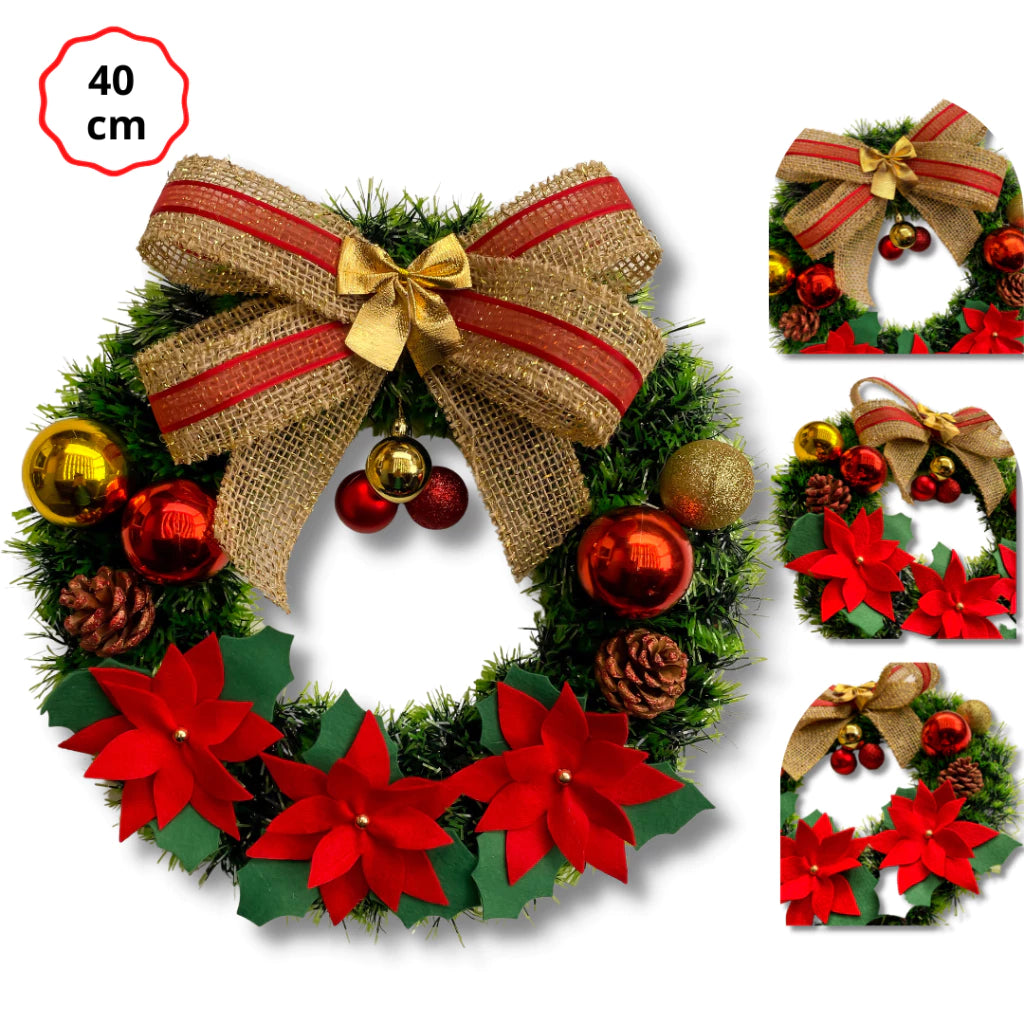 Guirlanda de Natal Artesanal com Laço e Folhagens Encanto e Tradição