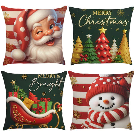 Kit 4 Capas de Almofada Natalinas 45x45cm Magia e Conforto para o seu Natal