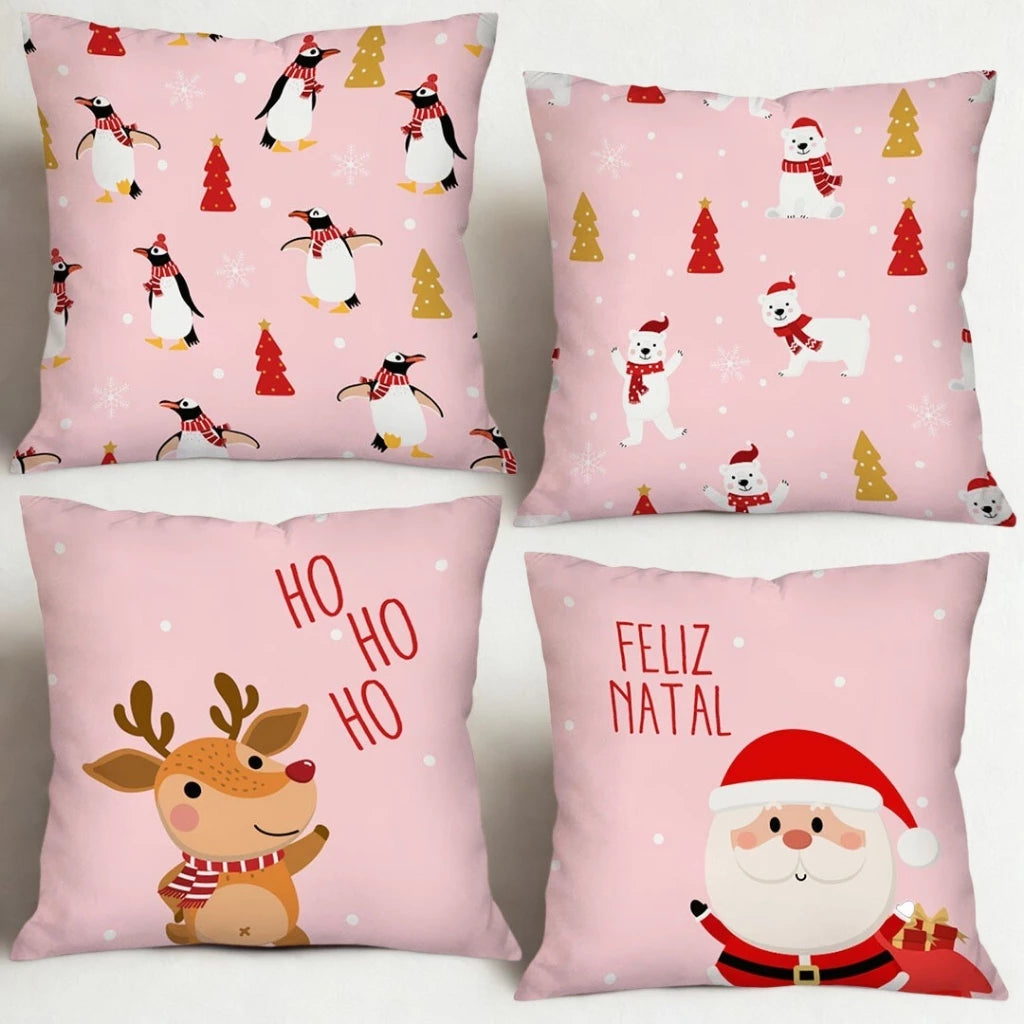 Kit 4 Capas para Almofadas Natalinas Transforme sua Casa com o Espírito do Natal
