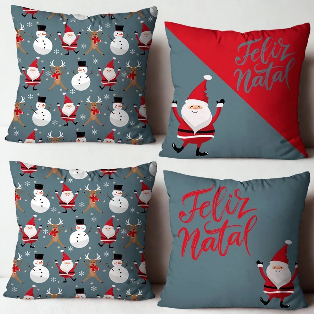 Kit 4 Capas para Almofadas Natalinas Transforme sua Casa com o Espírito do Natal