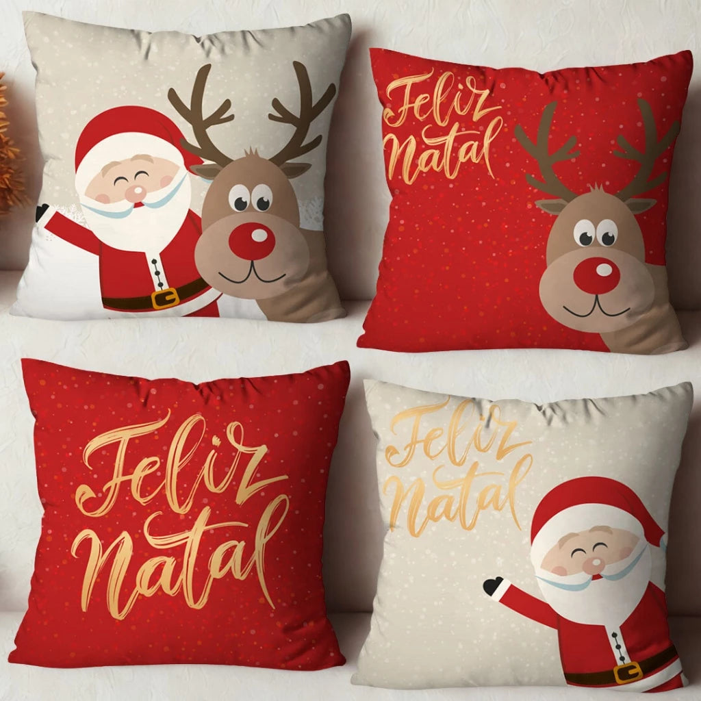 Kit 4 Capas para Almofadas Natalinas Transforme sua Casa com o Espírito do Natal