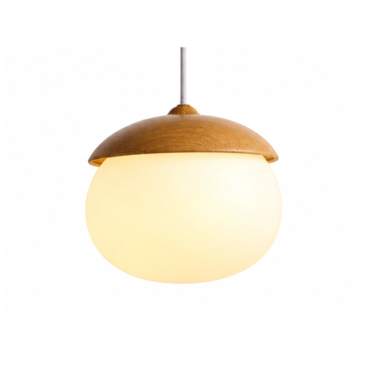 Luminária Pendente Bolota Vidro e Efeito Madeira Grão