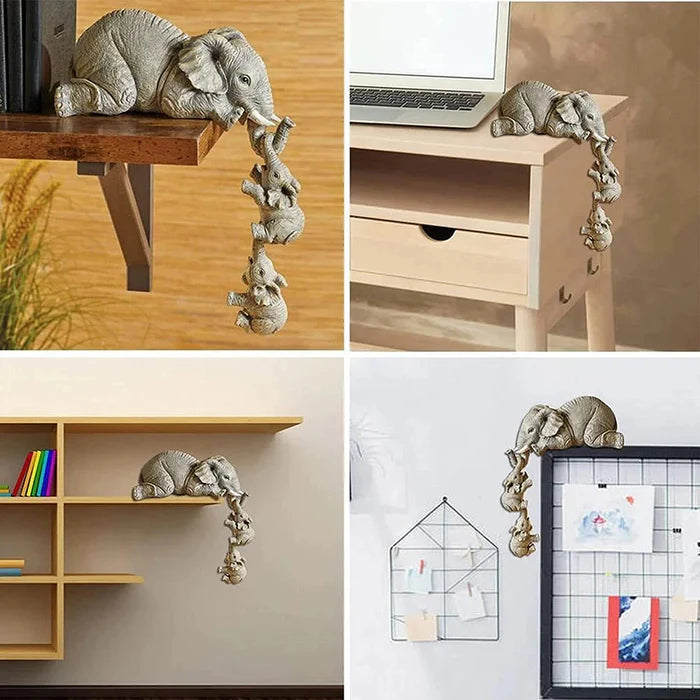 Estatuetas Família Elefante 3 Peças - Resina Premium e Acabamento Artesanal