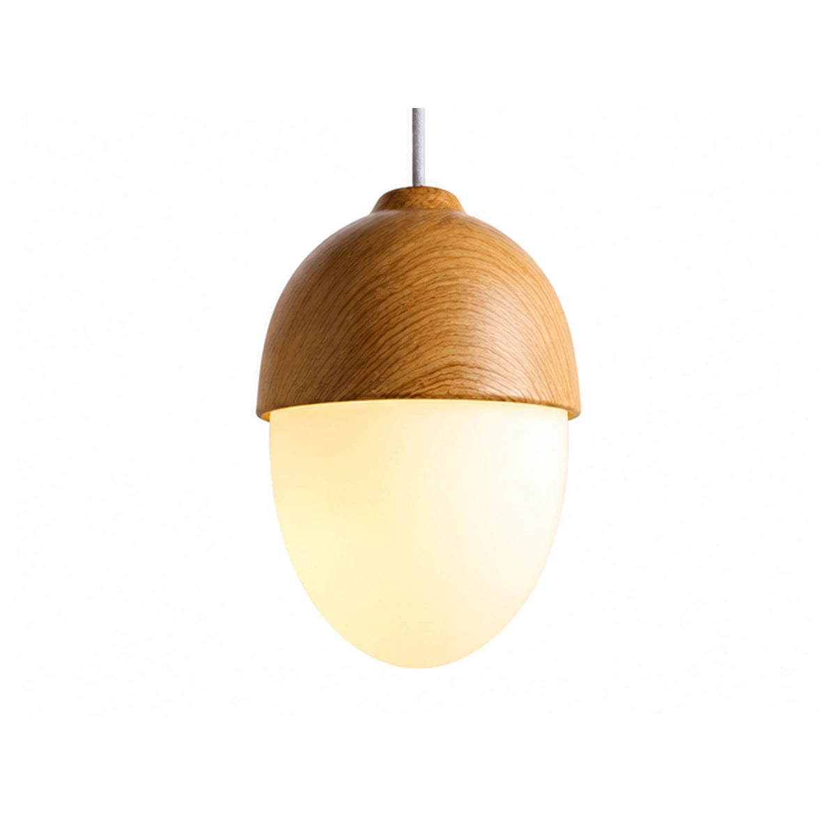 Luminária Pendente Bolota Vidro e Efeito Madeira Grão