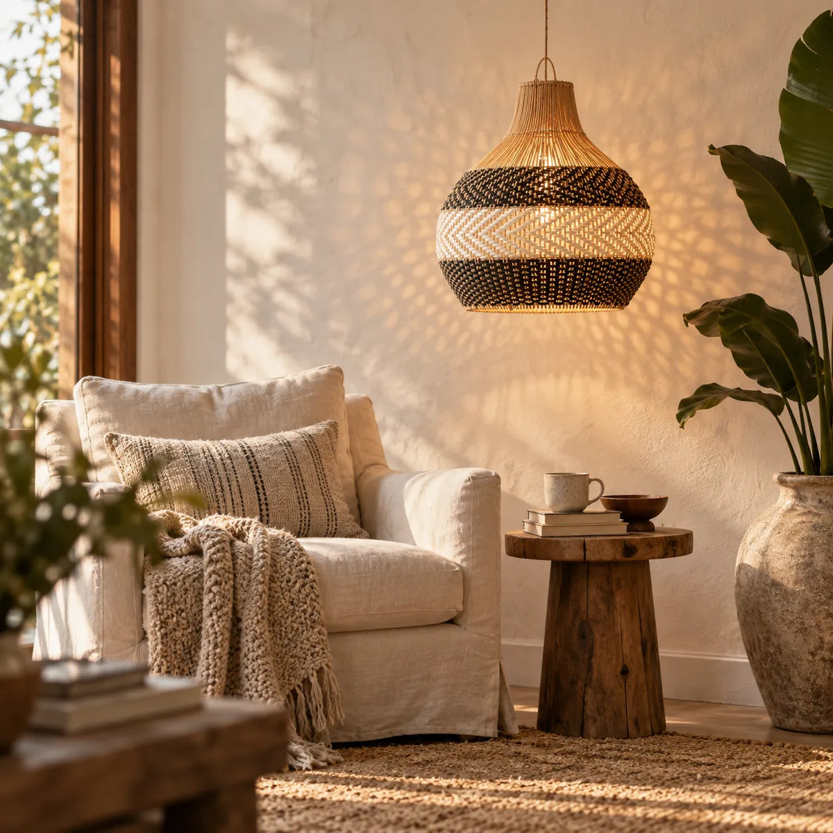 Luminária Pendente Rattan Trançado Artesanal Bali