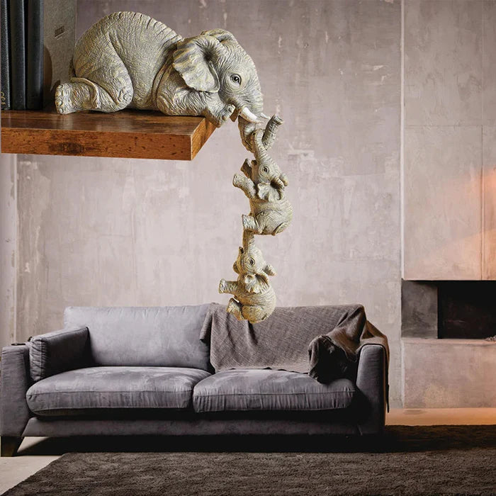 Estatuetas Família Elefante 3 Peças - Resina Premium e Acabamento Artesanal