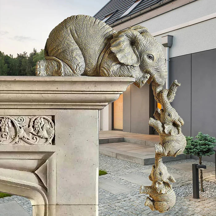 Estatuetas Família Elefante 3 Peças - Resina Premium e Acabamento Artesanal