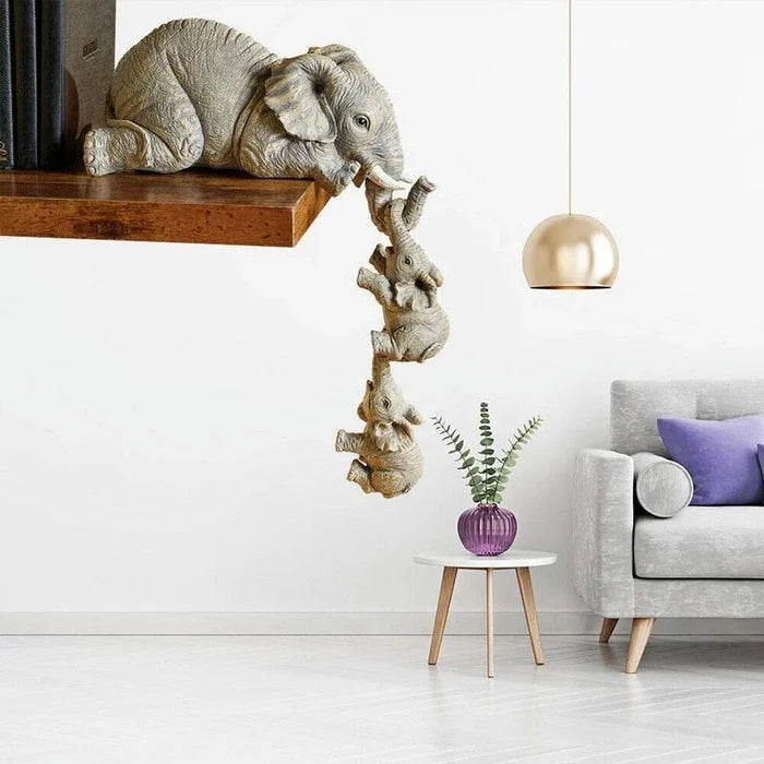 Estatuetas Família Elefante 3 Peças - Resina Premium e Acabamento Artesanal