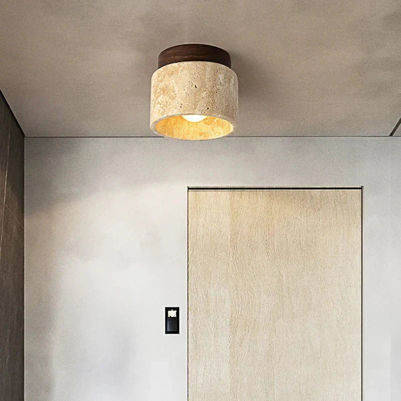 Lustre Pedra Travertino com Textura Natural e Iluminação Aconchegante