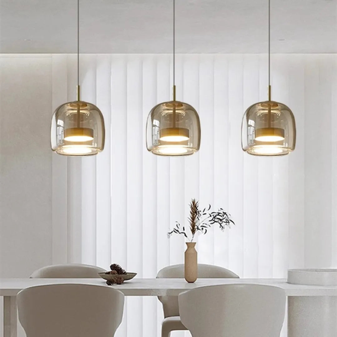 Luminária Pendente Vidro Âmbar ou Fumê LED Dimerizável Aurum