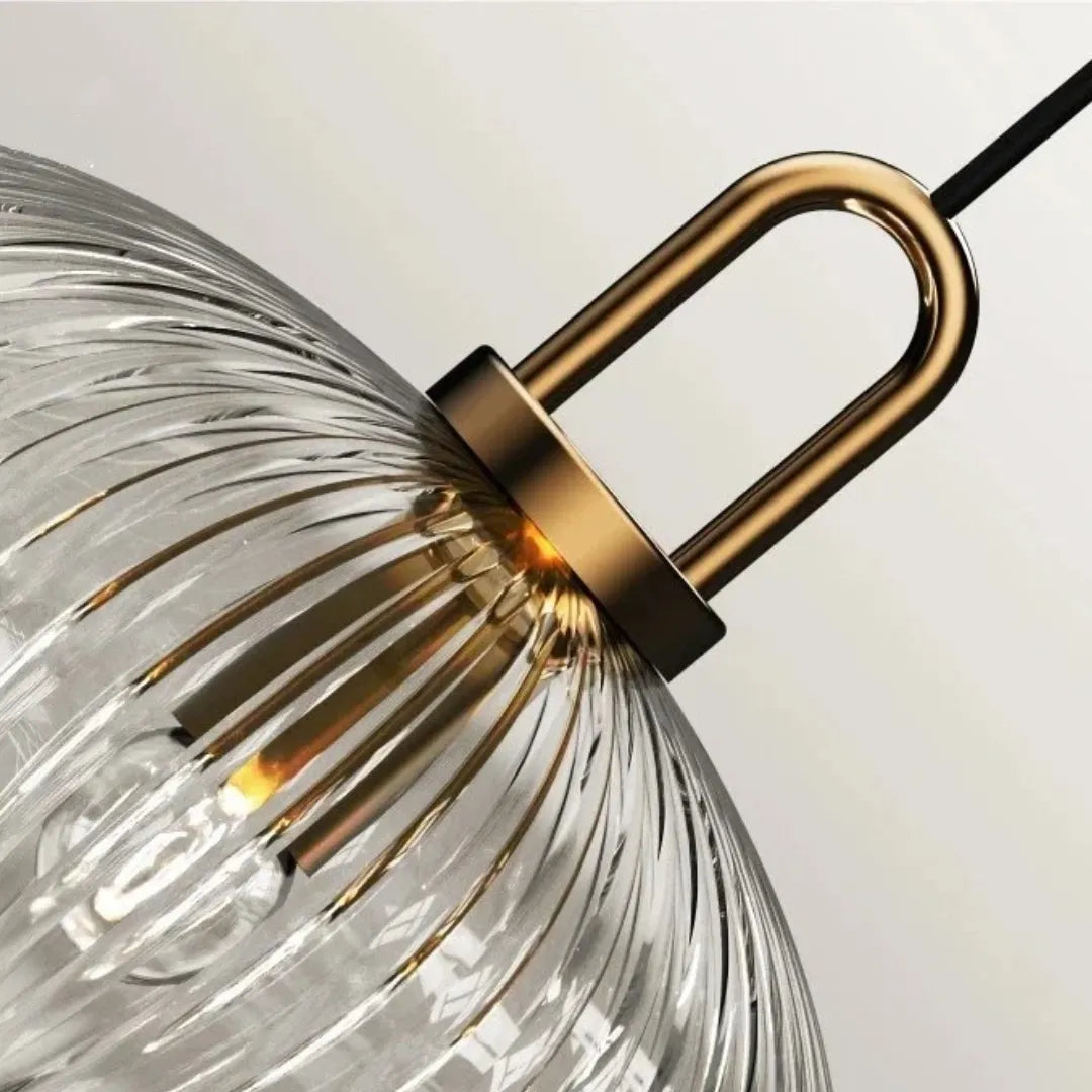 Luminária Pendente Vidro Canelado Transparente ou Leitoso Friso