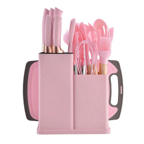 Kit Utensílios de Cozinha em Silicone Premium – 19 Peças com Suporte