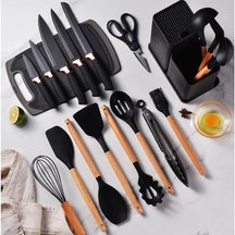 Kit Utensílios de Cozinha em Silicone Premium – 19 Peças com Suporte