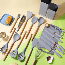Kit Utensílios de Cozinha em Silicone Premium – 19 Peças com Suporte