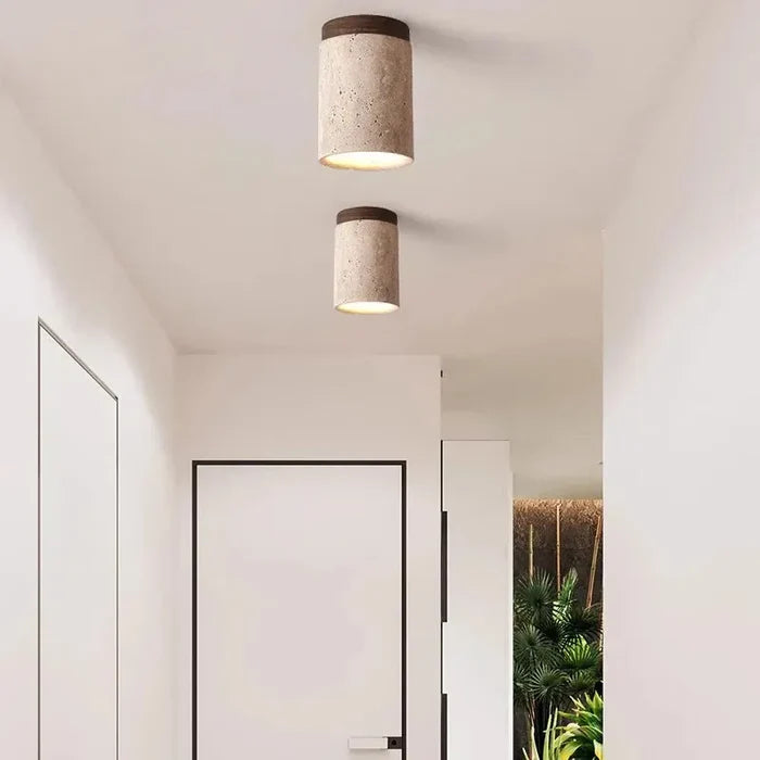 Lustre Pedra Travertino com Textura Natural e Iluminação Aconchegante