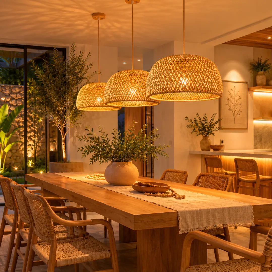 Luminária Pendente Bambu Rattan Artesanal