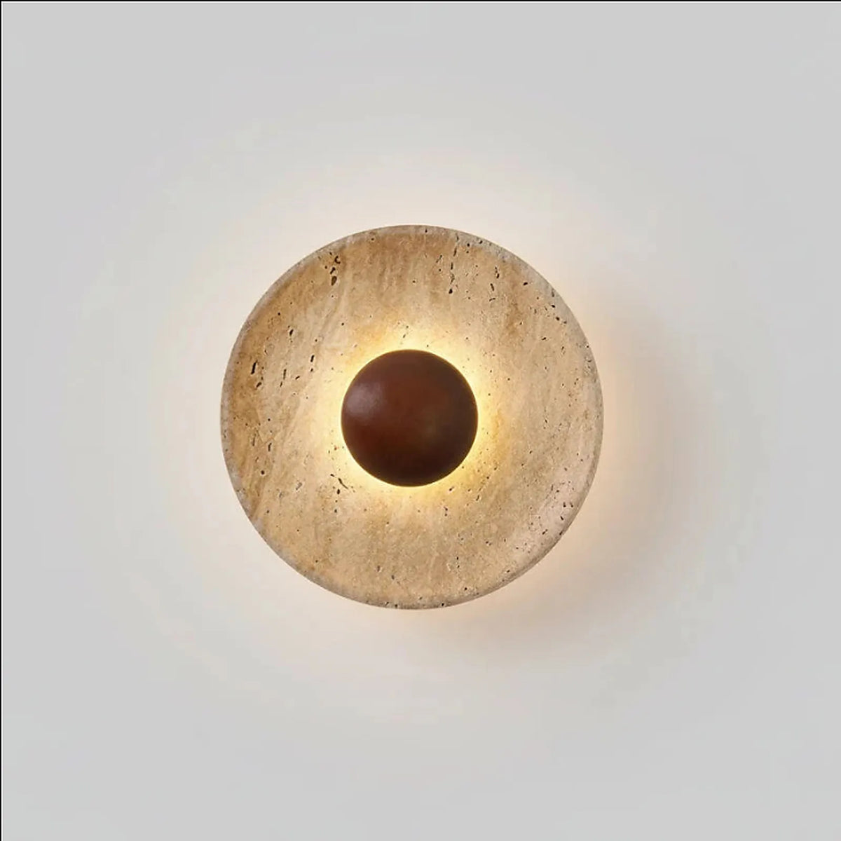Arandela de Parede em Travertino e Madeira Disco Albule